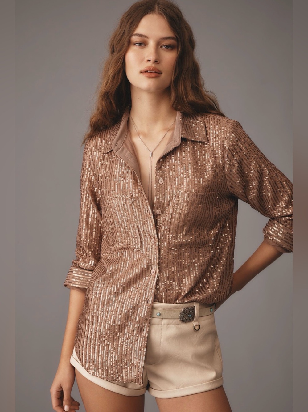 Anthropologie Remie Sequin Button-Down